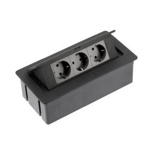 Priza incorporabila in blat 3xSchuko, cablu 1.5 m inclus, negru mat AE-PBSC3GS-20N