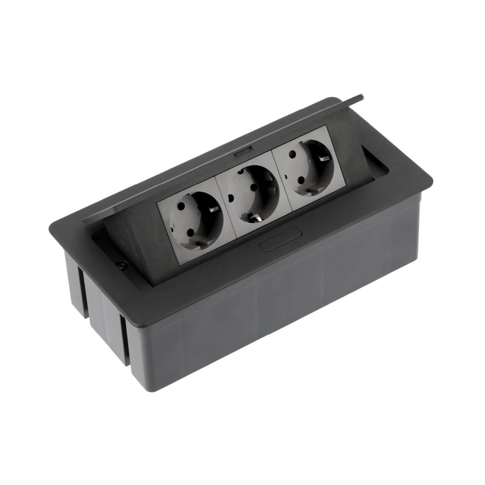 Priza incorporabila in blat 3xSchuko, cablu 1.5 m inclus, negru mat AE-PBSC3GS-20N