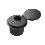 Priză de mobilă CHARGER PLUS, Ø80 mm, 1xSHUKO, USB A+C, în set trei module înlocuibile (USB-A, HDMI, RJ45), cablu 1,5 m, negru