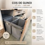 Coș de gunoi 2X20L, 400 mm, cu amortizare, cu prindere pe ușă