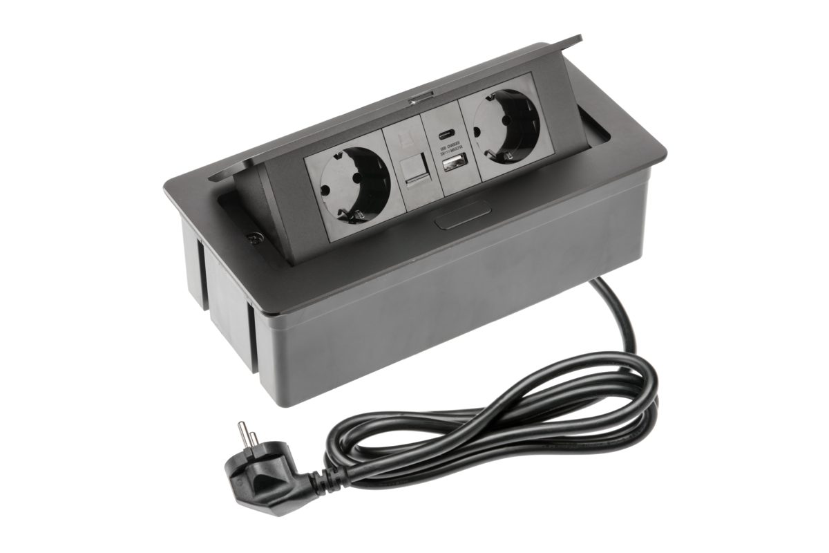 Priză de mobilă MULTISOFT, 2 prize Schuko, USB A+C, RJ45, AE-PBSUR2GS-20