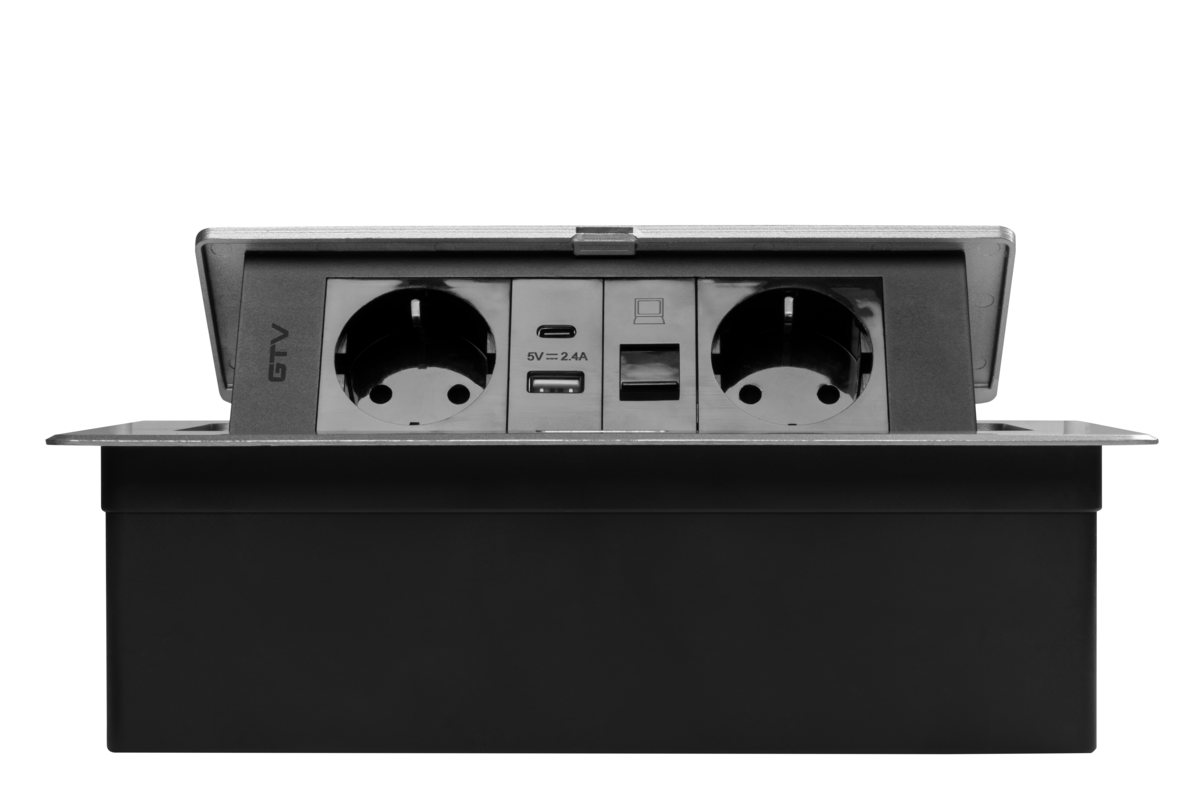 Priză de mobilă MULTISOFT, 2 prize Schuko, USB A+C, RJ45, AE-PBSUR2GS-53 - imagine 2