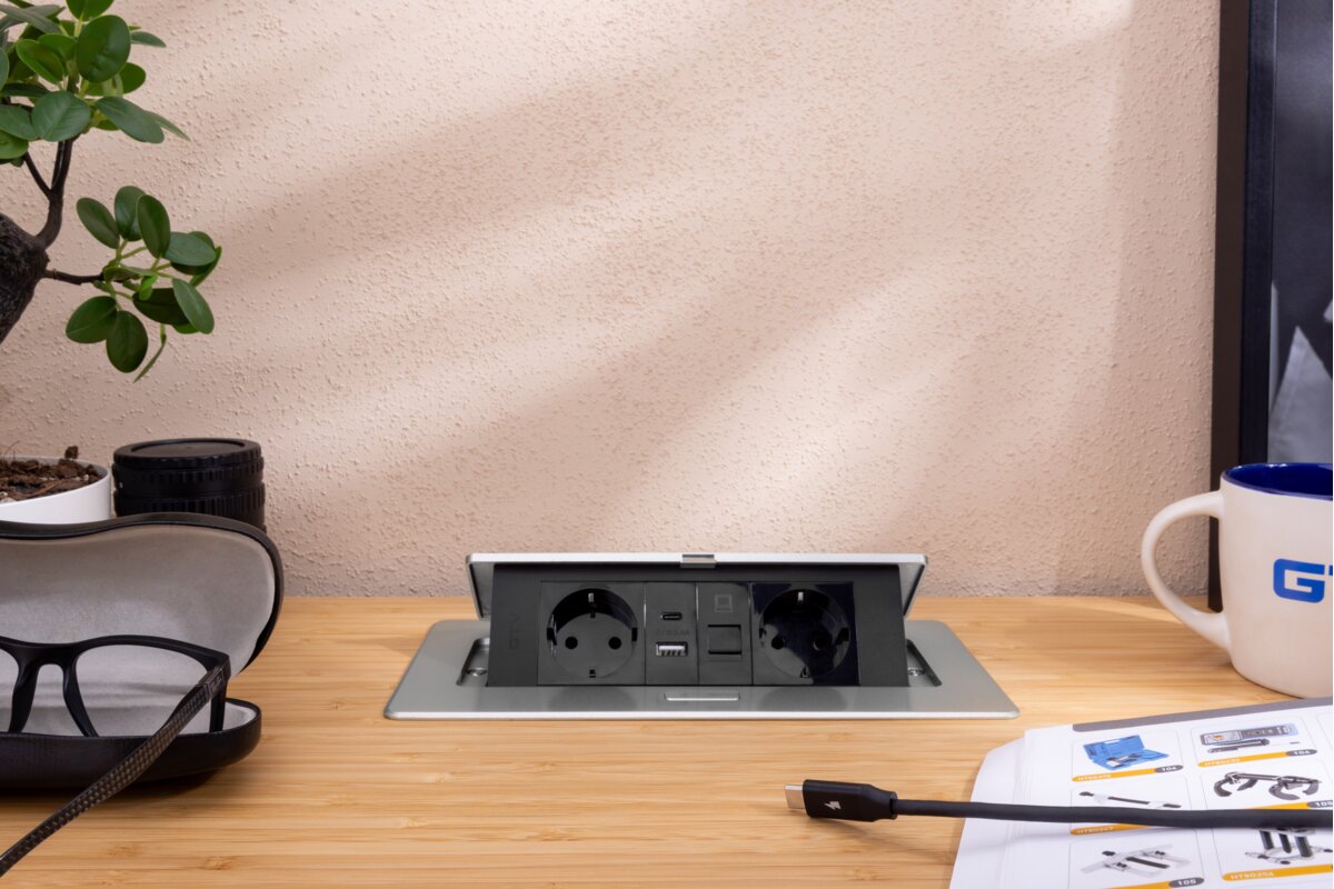 Priză de mobilă MULTISOFT, 2 prize Schuko, USB A+C, RJ45, AE-PBSUR2GS-53 - imagine 3