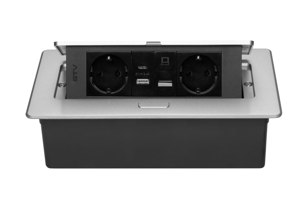 Priză de mobilă MULTISOFT, 2 prize Schuko, USB A+C, RJ45, AE-PBSUR2GS-53 - imagine 5
