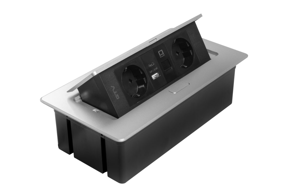 Priză de mobilă MULTISOFT, 2 prize Schuko, USB A+C, RJ45, AE-PBSUR2GS-53 - imagine 6