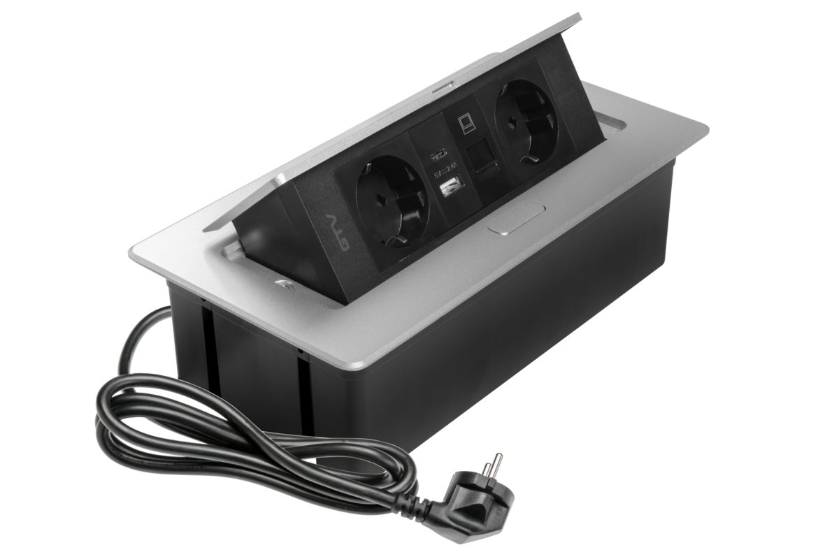Priză de mobilă MULTISOFT, 2 prize Schuko, USB A+C, RJ45, AE-PBSUR2GS-53
