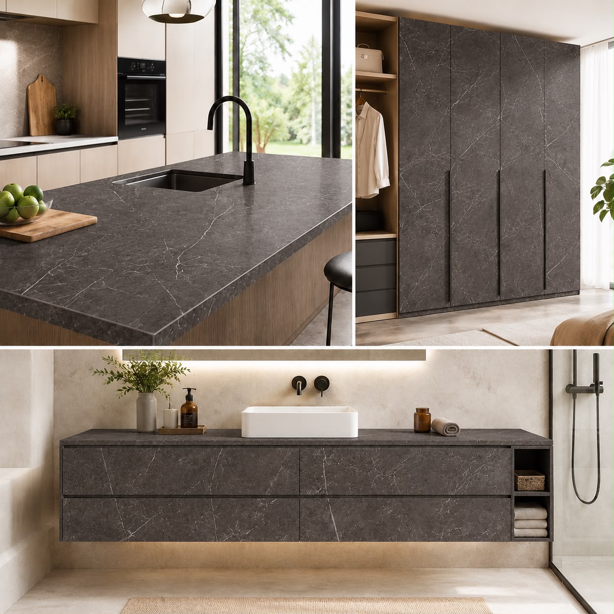 HPL Compact 5575 Black Marmor/5575 Black Marmor Satin 12 mm - imagine 2