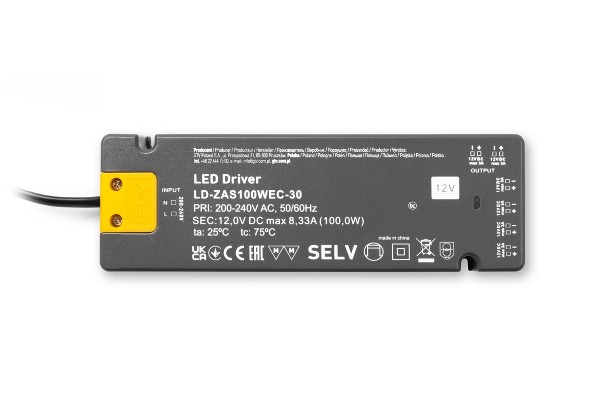 Transformator LED, 100W, 12V, 6 ieșiri LD-ZAS100WEC-30 - imagine 4