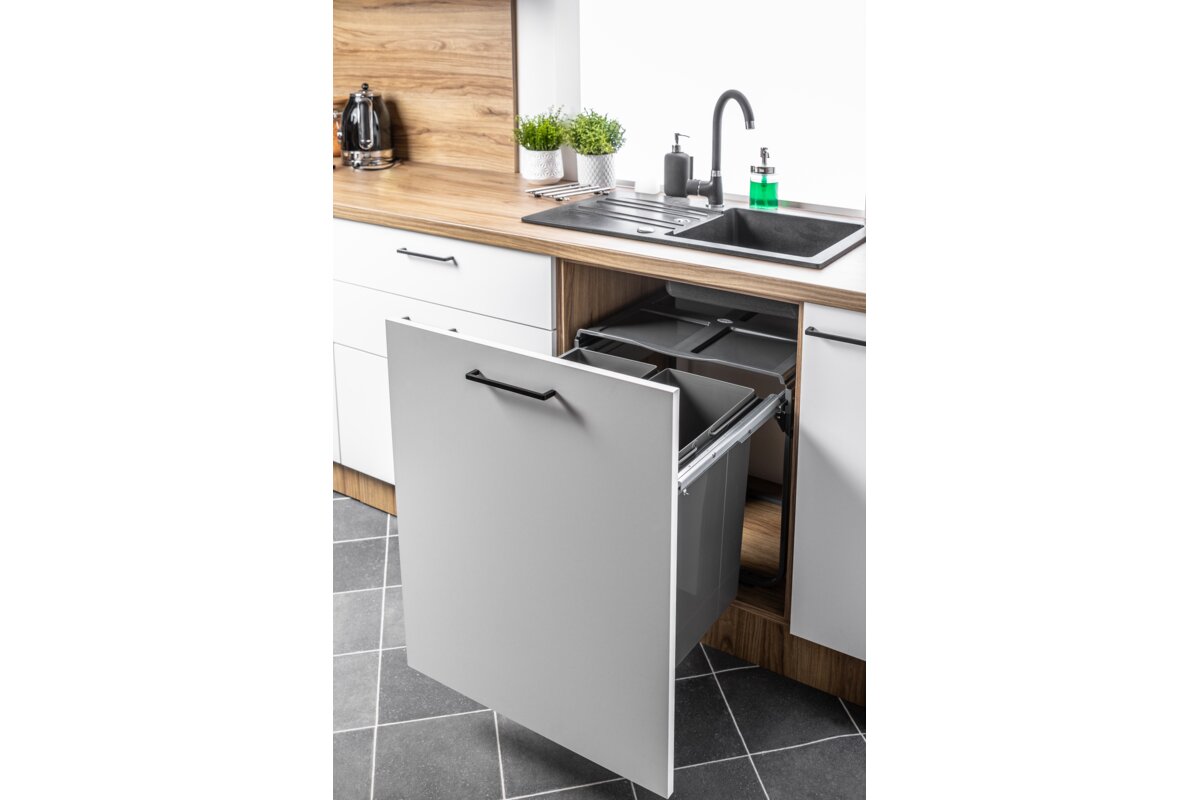 Coș gunoi 400 2x16 litri, montaj pe ușă, soft-close, încorporabil, antracit PB-45-400MF-2X16-60A - imagine 2